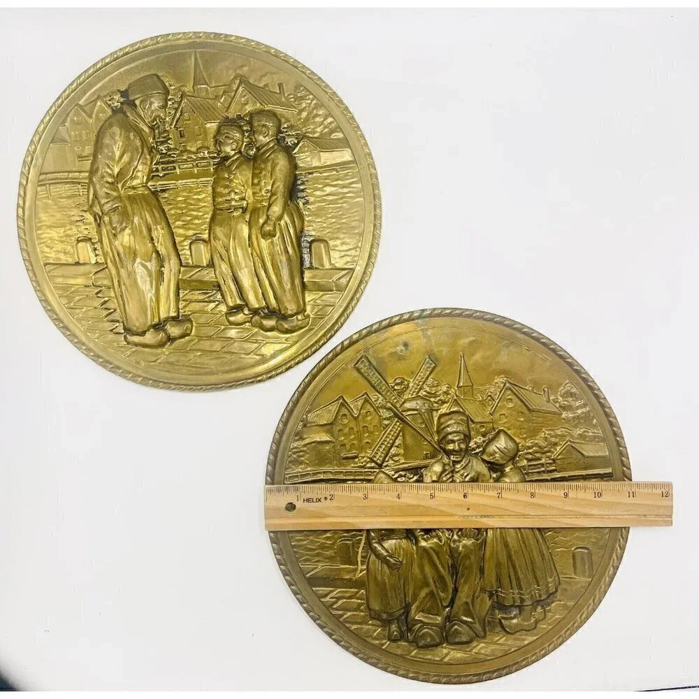 2 Vintage Brass Dutch Wall Hangings 11